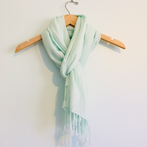 Light Turquoise Scarf with Tassels - Picture 2 of 6